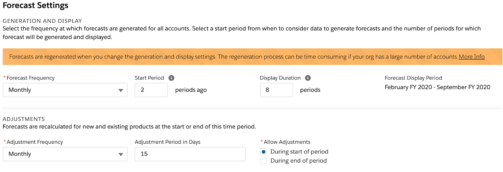 Manufacturing Cloud Forecast Settings